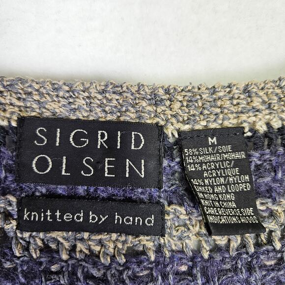 Y2K Sigrid Olsen Silk Mohair Women Cardigan Sweater Handknit Crochet Cabincore M - Picture 7 of 12